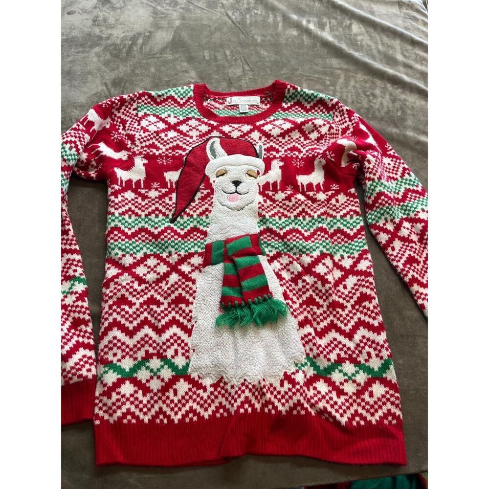 Ugly Christmas‎ Sweater Size M Medium Jolly Sweaters Red Green White Llama